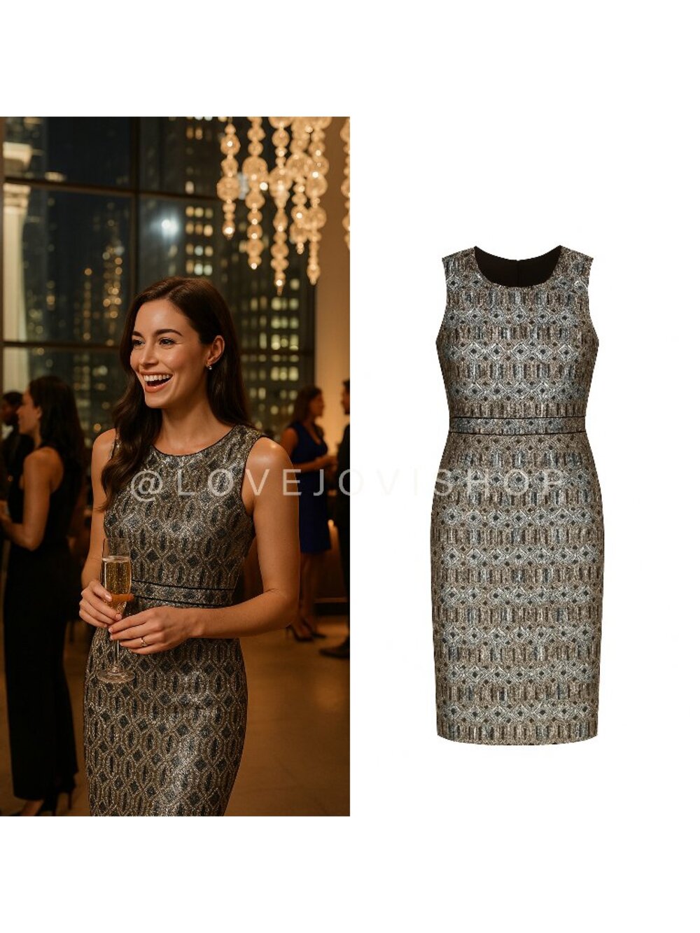 Dress | Tory Burch Metallic Brocade Embroidered Sheath Dress | Gold Silver | 8